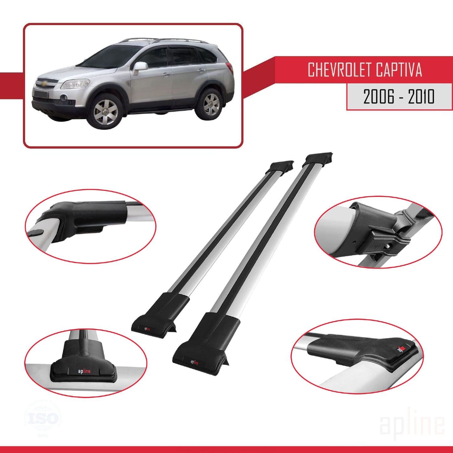 Compatibile con Chevrolet Captiva 2006-2010 modello FLY Barre portatutto per auto Portapacchi in alluminio grigio 2 barre