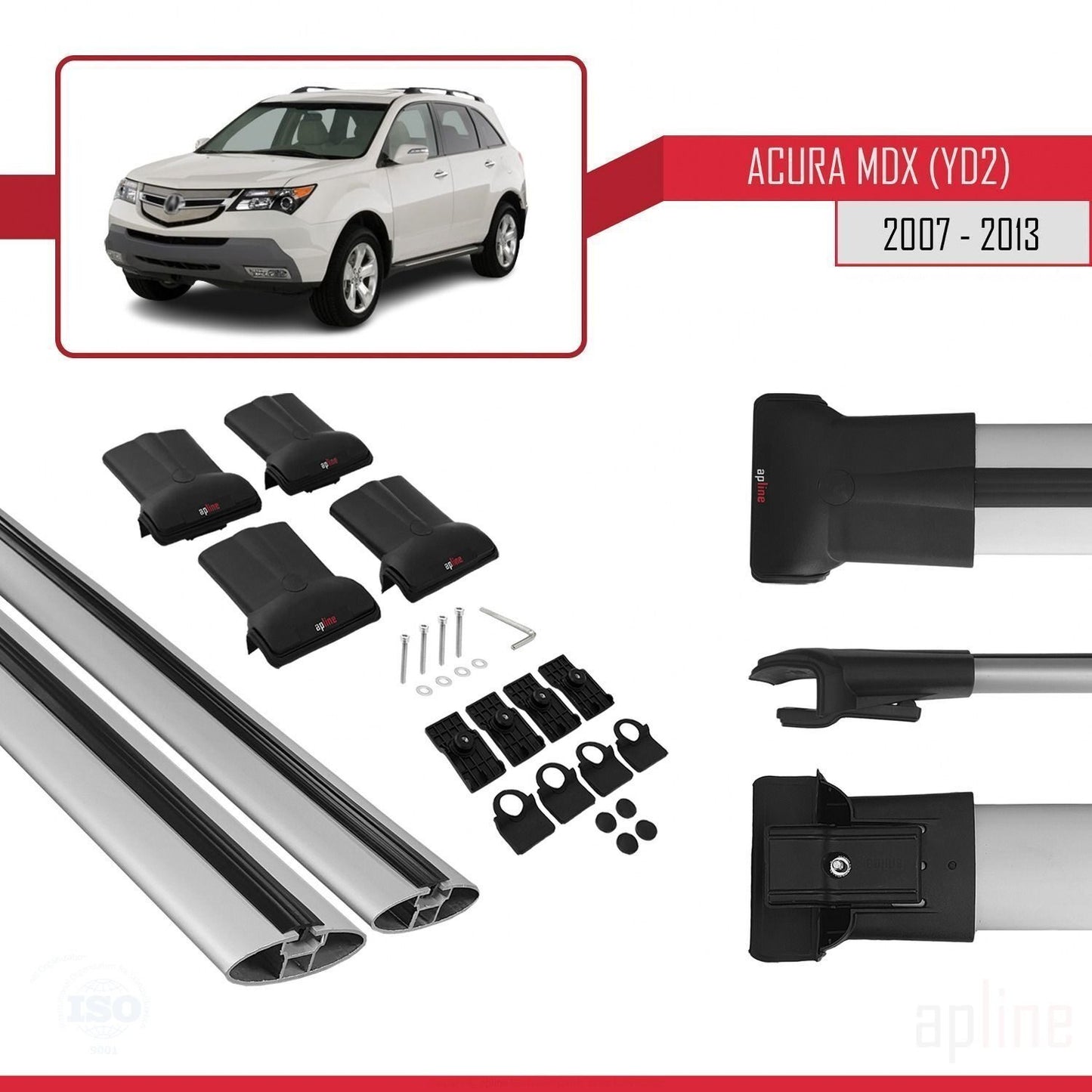 Compatibile con Acura MDX (YD2) 2007-2013 modello FLY Barre portatutto per auto Portapacchi in alluminio grigio 2 barre