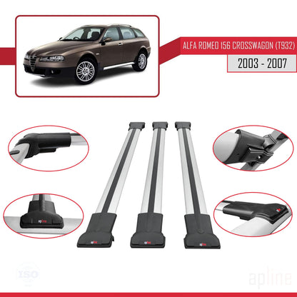 Compatibile con Alfa Romeo 156 (T932) Crosswagon 2003-2007 Modello FLY Barre Portatutto Portapacchi Auto Alluminio Grigio 3 Barre