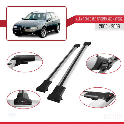 Compatibile con Alfa Romeo 156 (T932) Station Wagon 2000-2006 Modello FLY Barre Portatutto Portapacchi Auto Alluminio Grigio 2 Barre