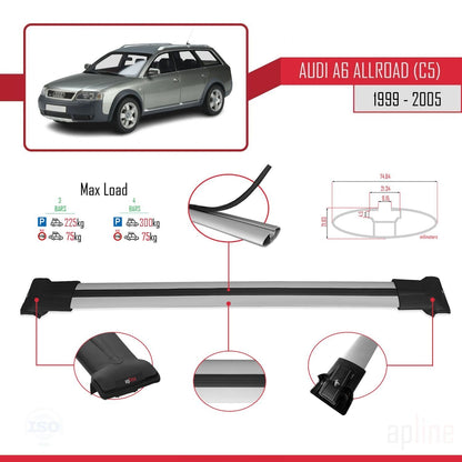 Compatibile con A6 (C5) Allroad 1999-2005 modello FLY Barre portatutto per auto Portapacchi in alluminio grigio 3 barre