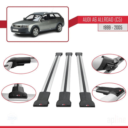Compatibile con A6 (C5) Allroad 1999-2005 modello FLY Barre portatutto per auto Portapacchi in alluminio grigio 3 barre