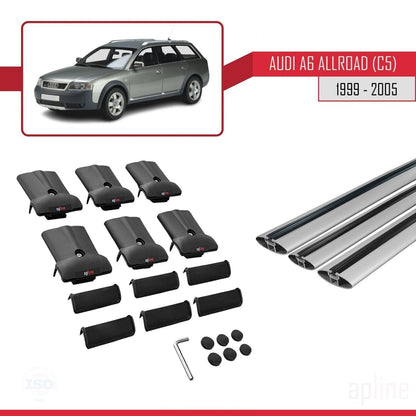 Compatibile con A6 (C5) Allroad 1999-2005 modello FLY Barre portatutto per auto Portapacchi in alluminio grigio 3 barre