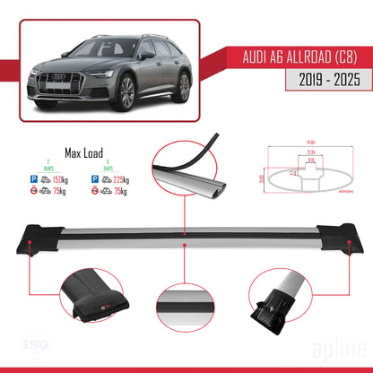Compatibile con A6 (C8) Allroad 2019-2025 modello FLY Barre portatutto per auto Portapacchi in alluminio grigio 2 barre