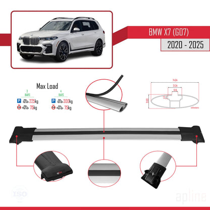 Compatibile con BMW X7 (G07) ​​2020-2025 modello FLY Barre portatutto per auto Portapacchi in alluminio grigio 3 barre