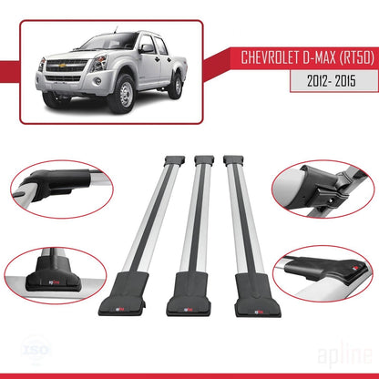 Compatibile con Chevrolet D-Max (RT50) 2012-2015 modello FLY Barre portatutto per auto Portapacchi in alluminio grigio 3 barre