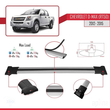 Compatibile con Chevrolet D-Max (RT50) 2012-2015 modello FLY Barre portatutto per auto Portapacchi in alluminio grigio 2 barre