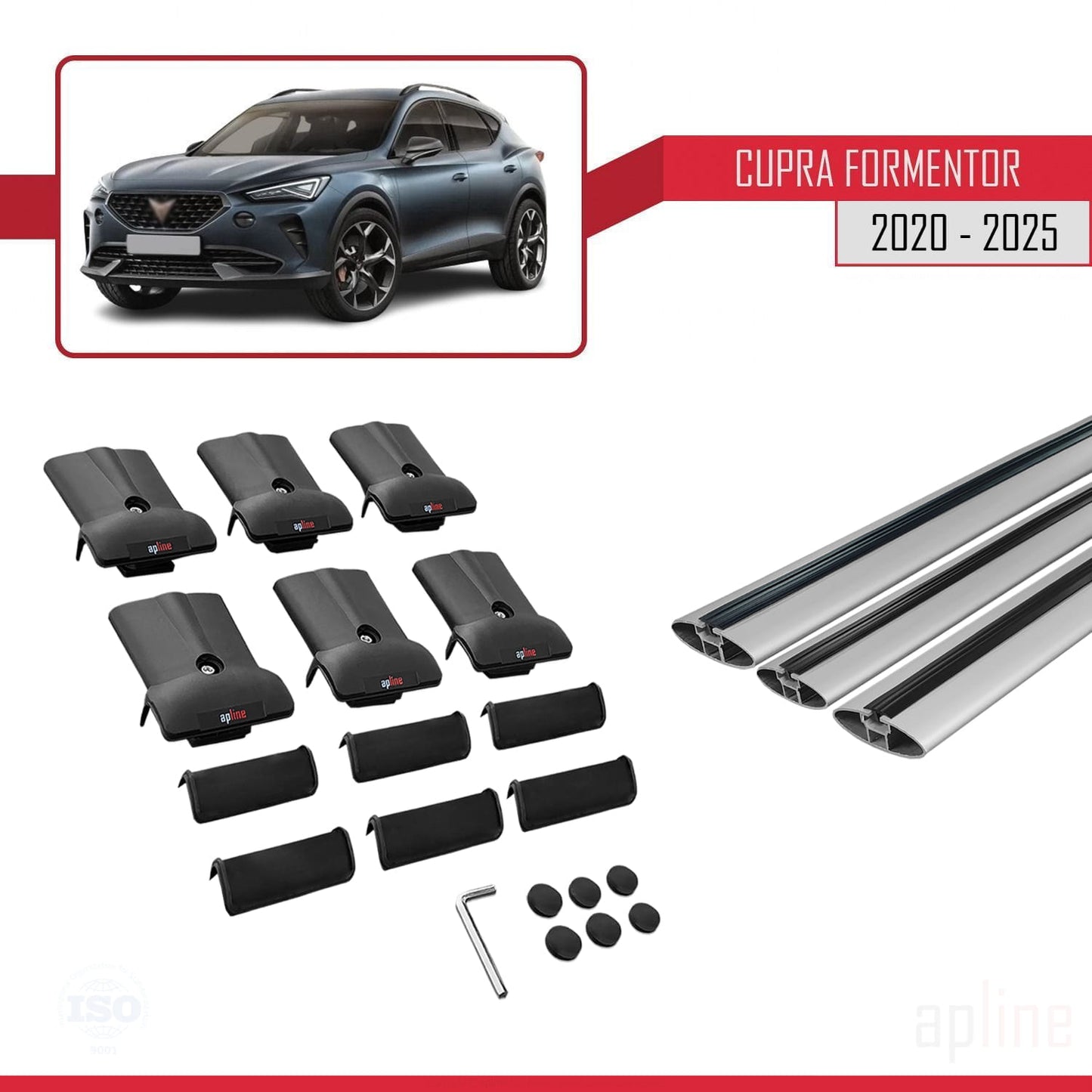 Compatibile con Cupra Formentor 2020-2025 modello FLY Barre portatutto per auto Portapacchi in alluminio grigio 3 barre