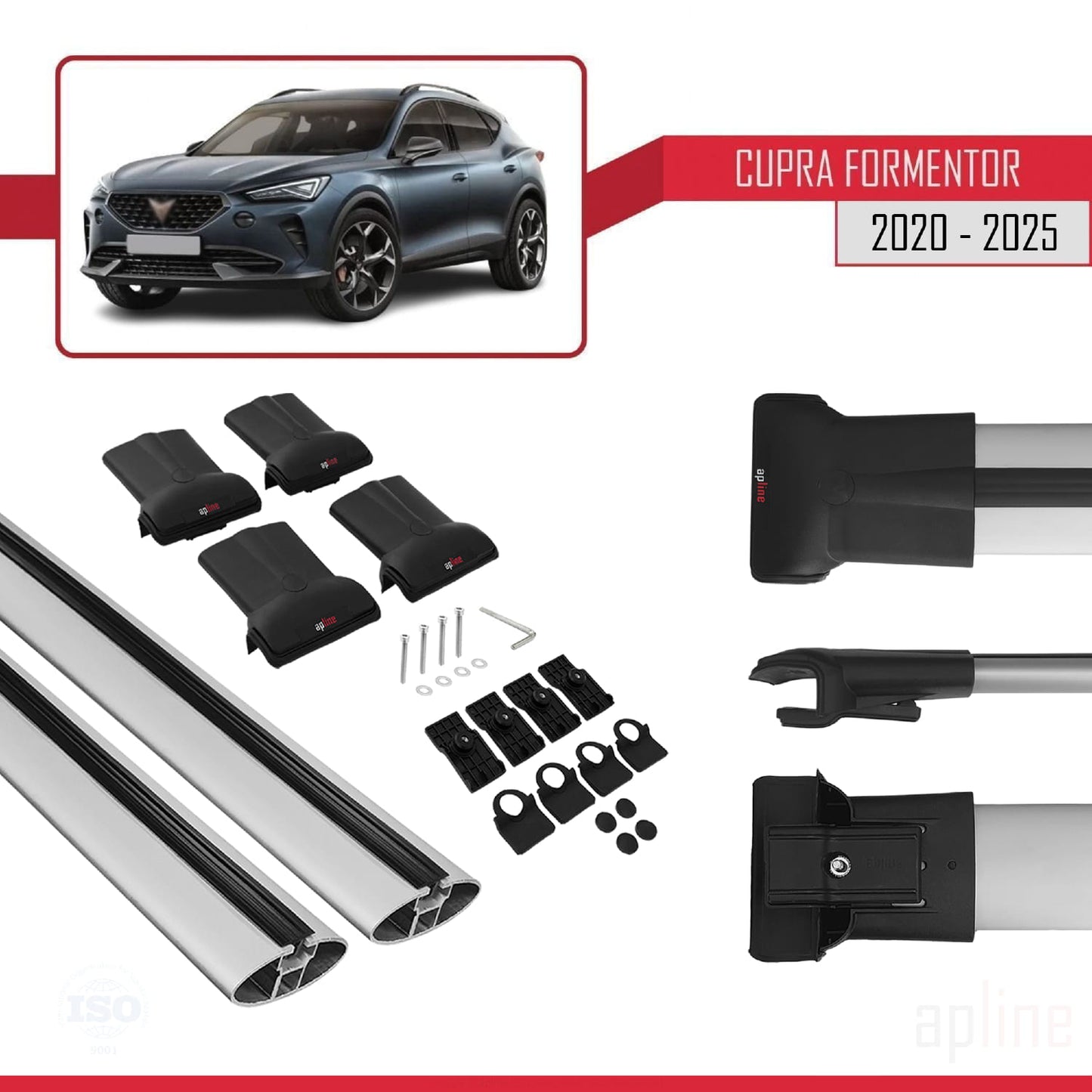 Compatibile con Cupra Formentor 2020-2025 modello FLY Barre portatutto per auto Portapacchi in alluminio grigio 2 barre