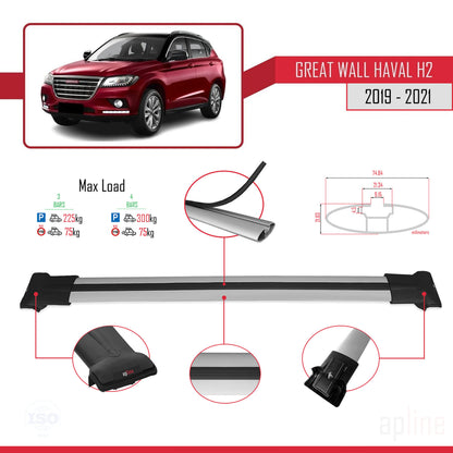 Compatibile con Great Wall Haval H2 2019-2021 modello FLY Barre portatutto per auto Portapacchi in alluminio grigio 3 barre