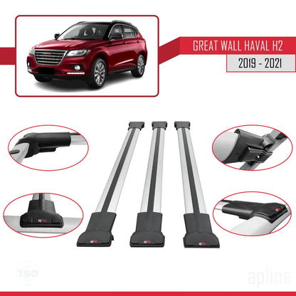 Compatibile con Great Wall Haval H2 2019-2021 modello FLY Barre portatutto per auto Portapacchi in alluminio grigio 3 barre