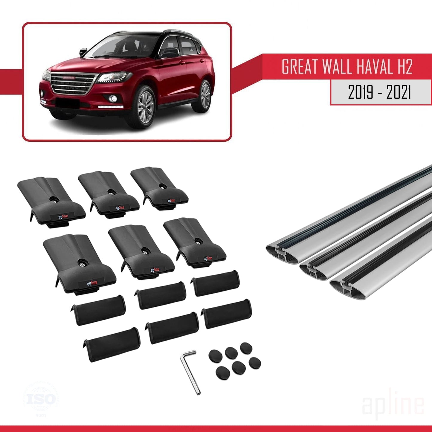 Compatibile con Great Wall Haval H2 2019-2021 modello FLY Barre portatutto per auto Portapacchi in alluminio grigio 3 barre
