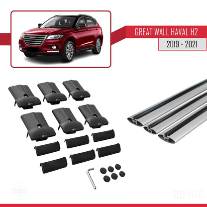 Compatibile con Great Wall Haval H2 2019-2021 modello FLY Barre portatutto per auto Portapacchi in alluminio grigio 3 barre