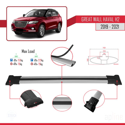 Compatibile con Great Wall Haval H2 2019-2021 modello FLY Barre portatutto per auto Portapacchi in alluminio grigio 2 barre