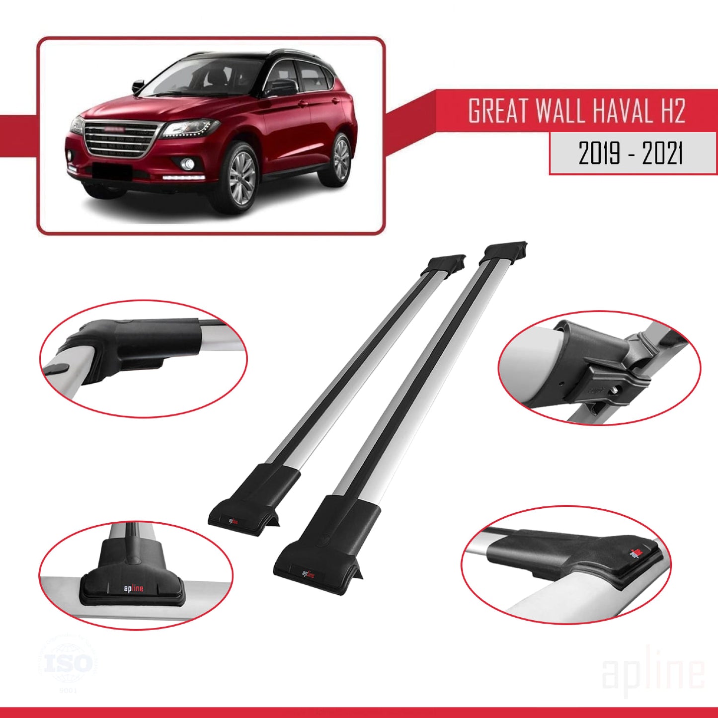 Compatibile con Great Wall Haval H2 2019-2021 modello FLY Barre portatutto per auto Portapacchi in alluminio grigio 2 barre
