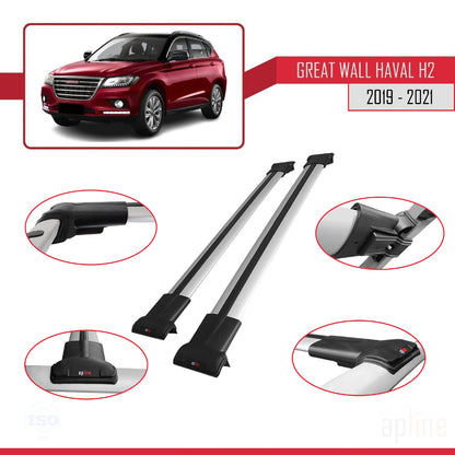 Compatibile con Great Wall Haval H2 2019-2021 modello FLY Barre portatutto per auto Portapacchi in alluminio grigio 2 barre