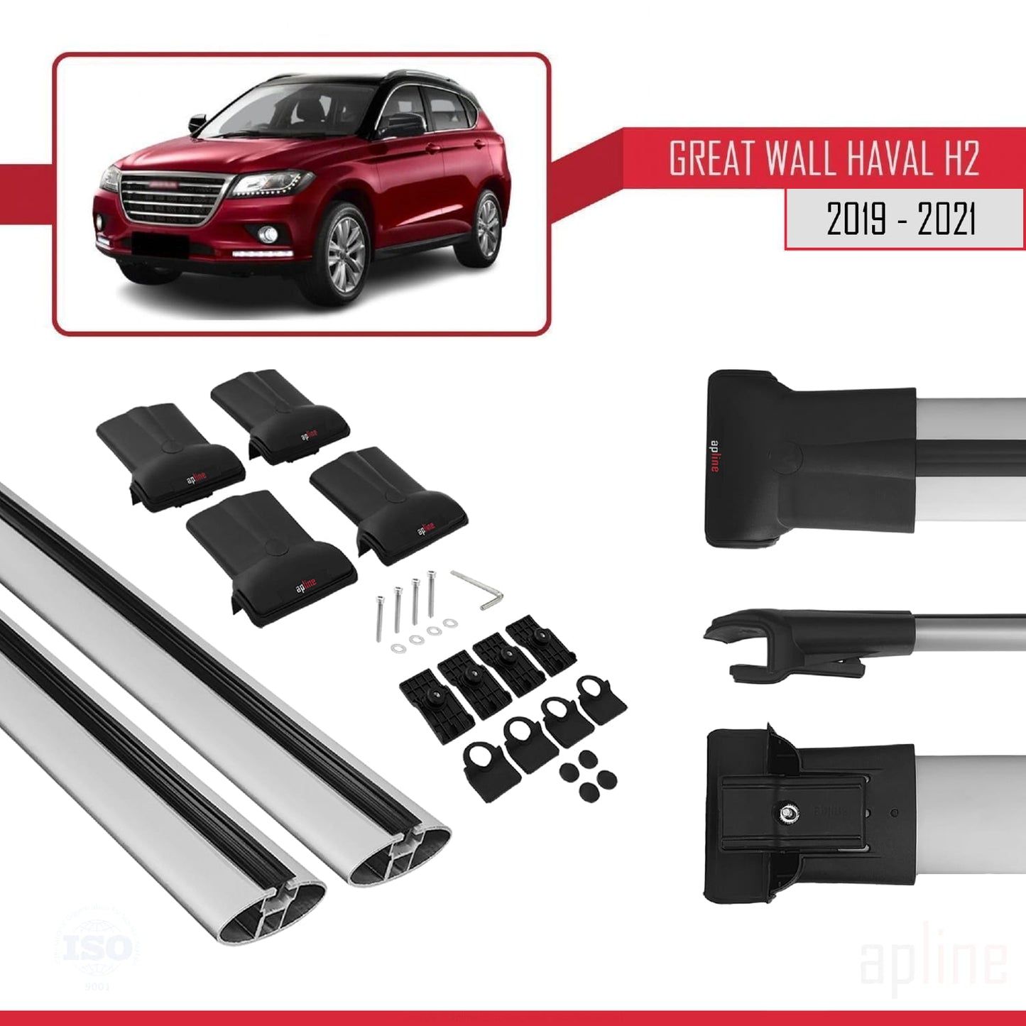 Compatibile con Great Wall Haval H2 2019-2021 modello FLY Barre portatutto per auto Portapacchi in alluminio grigio 2 barre