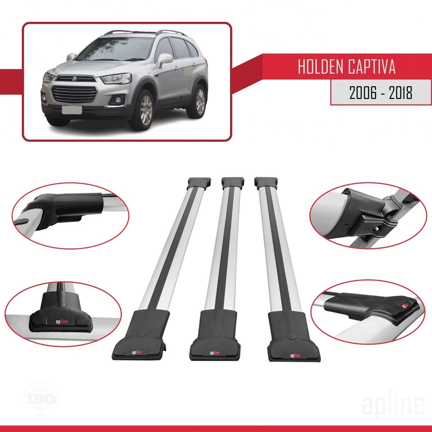Compatibile con Holden Captiva 2006-2018 modello FLY Barre portatutto per auto Portapacchi in alluminio grigio 3 barre
