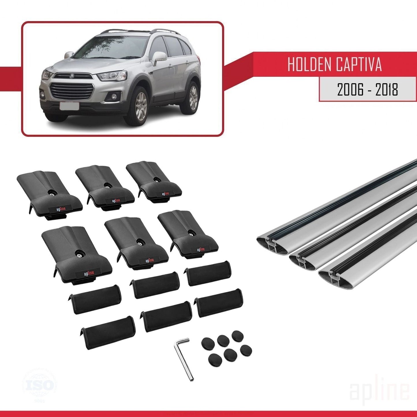 Compatibile con Holden Captiva 2006-2018 modello FLY Barre portatutto per auto Portapacchi in alluminio grigio 3 barre