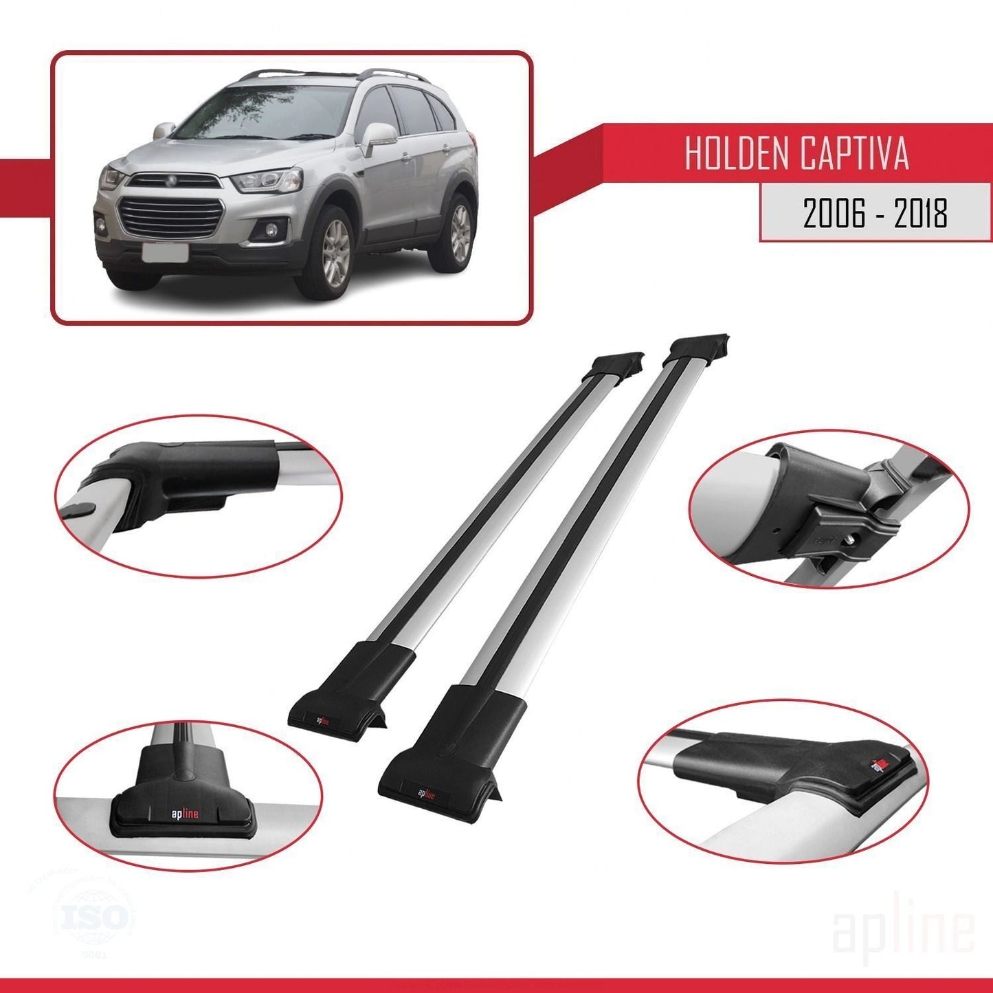 Compatibile con Holden Captiva 2006-2018 modello FLY Barre portatutto per auto Portapacchi in alluminio grigio 2 barre