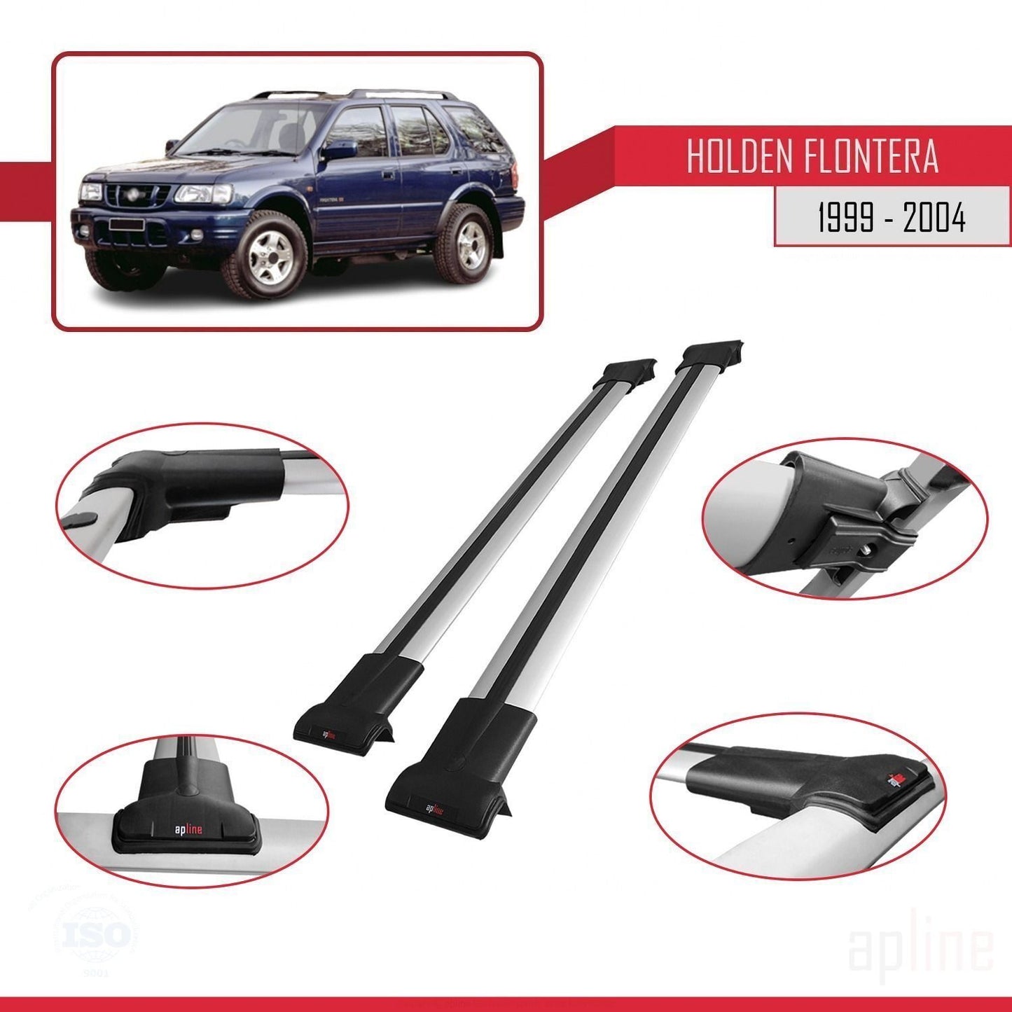 Compatibile con Holden Frontera 2 1999-2004 modello FLY Barre portatutto per auto Portapacchi in alluminio grigio 2 barre