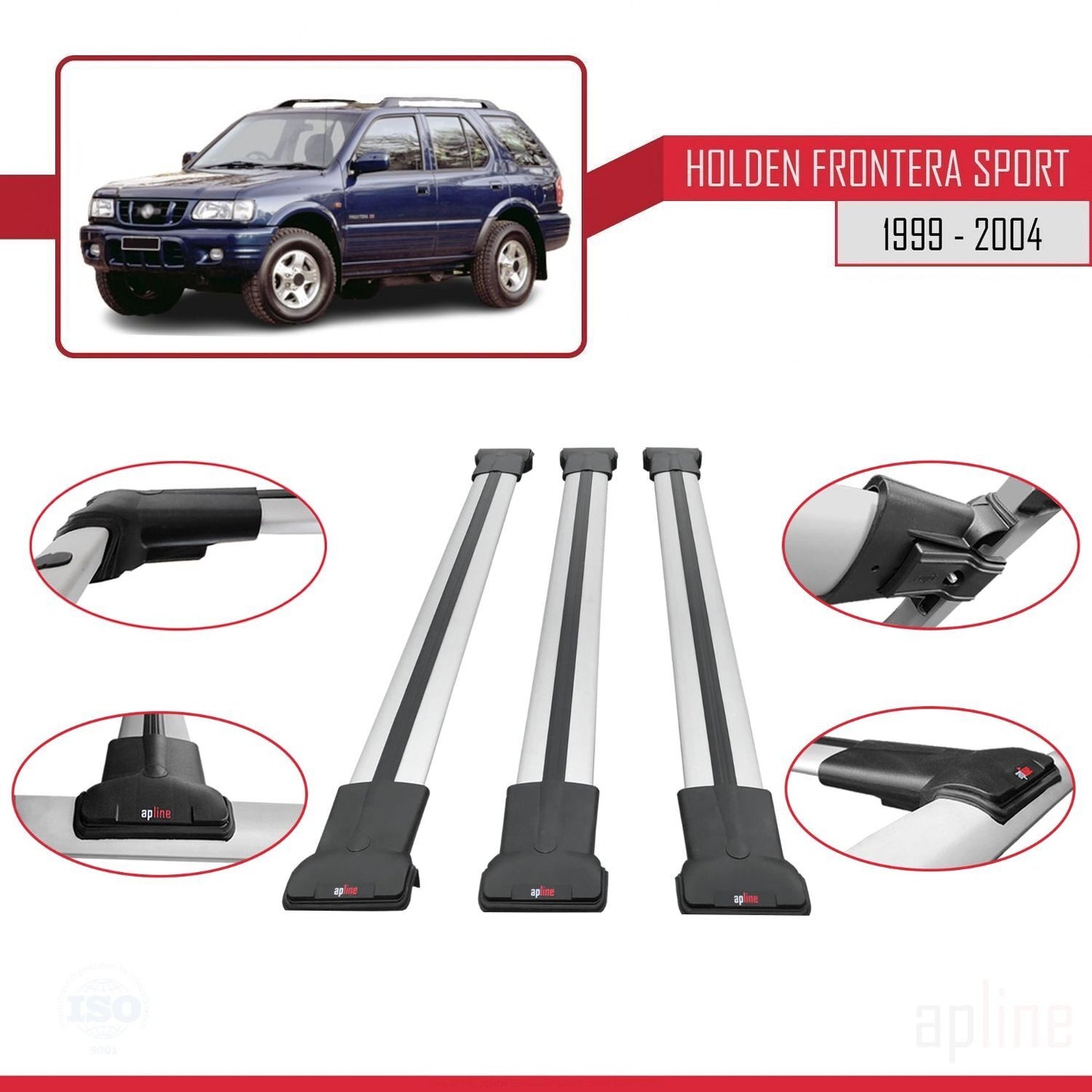 Compatibile con Holden Frontera Sport 2 1999-2004 modello FLY Barre portatutto per auto Portapacchi in alluminio grigio 3 barre