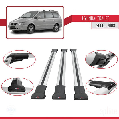 Compatibile con Hyundai Trajet 2000-2008 modello FLY Barre portatutto per auto Portapacchi in alluminio grigio 3 barre