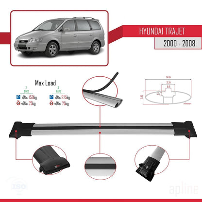 Compatibile con Hyundai Trajet 2000-2008 modello FLY Barre portatutto per auto Portapacchi in alluminio grigio 2 barre