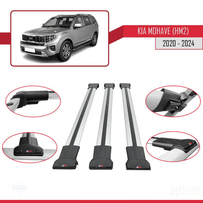 Compatible avec Kia Mohave 2 (HM2) 2020-2024 FLY Model Barres de Toit Railing Porte-Bagages de Voiture Gris Aluminium 3 Barres