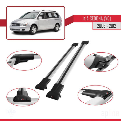 Compatible with Kia Sedona 2 (VQ) 2006-2012 FLY Model Car Roof Rack Cross Bar Grey Aluminium 2 Bars