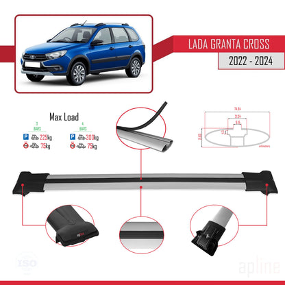 Compatible with Lada Granta Cross 2022-2024 FLY Model Car Roof Rack Cross Bar Grey Aluminium 3 Bars