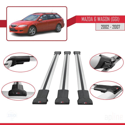 Compatible avec Mazda 6 I (GG1) 2002-2007 FLY Model Barres de Toit Railing Porte-Bagages de Voiture Gris Aluminium 3 Barres