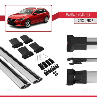 Compatible avec Mazda 6 III (GJ1/GL) 2013-2022 FLY Model Barres de Toit Railing Porte-Bagages de Voiture Gris Aluminium 2 Barres