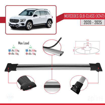 Compatible avec Mercedes Classe GLB (X247) 2020-2025 FLY Model Barres de Toit Railing Porte-Bagages de Voiture Gris Aluminium 3 Barres