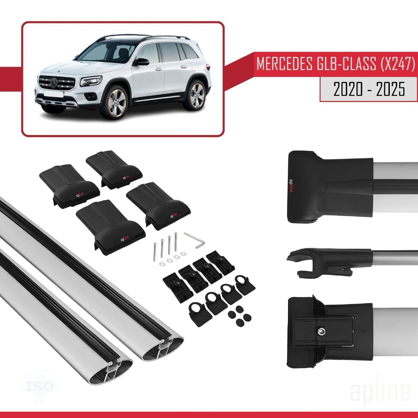 Compatible avec Mercedes Classe GLB (X247) 2020-2025 FLY Model Barres de Toit Railing Porte-Bagages de Voiture Gris Aluminium 2 Barres