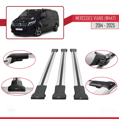 Compatible with Mercedes Viano 3 (W447) 2014-2025 FLY Model Car Roof Rack Cross Bar Grey Aluminium 3 Bars