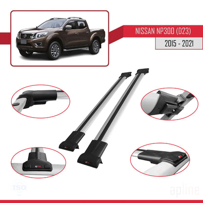 Compatible with Nissan NP300 (D23) 2015-2021 FLY Model Car Roof Rack Cross Bar Grey Aluminium 2 Bars
