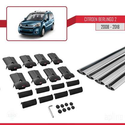 Compatible with Citroen Berlingo 2 (B9) 2008-2018 FLY Model Car Roof Rack Cross Bar Grey Aluminium 4 Bars