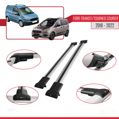 Compatibile con Ford Transit/Tourneo Courier Post-Facelift 2018-2022 modello FLY Barre portatutto per auto Portapacchi in alluminio grigio 2 barre