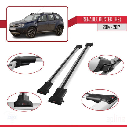 Compatible avec Renault Duster (HS) Post-Facelift 2014-2017 FLY Model Barres de Toit Railing Porte-Bagages de Voiture Gris Aluminium 2 Barres