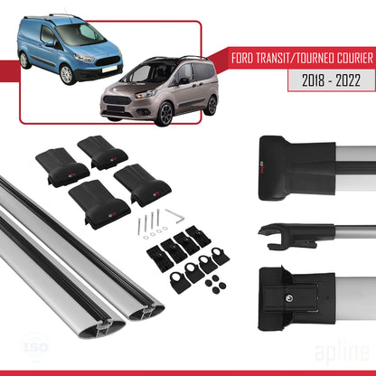 Compatibile con Ford Transit/Tourneo Courier Post-Facelift 2018-2022 modello FLY Barre portatutto per auto Portapacchi in alluminio grigio 2 barre