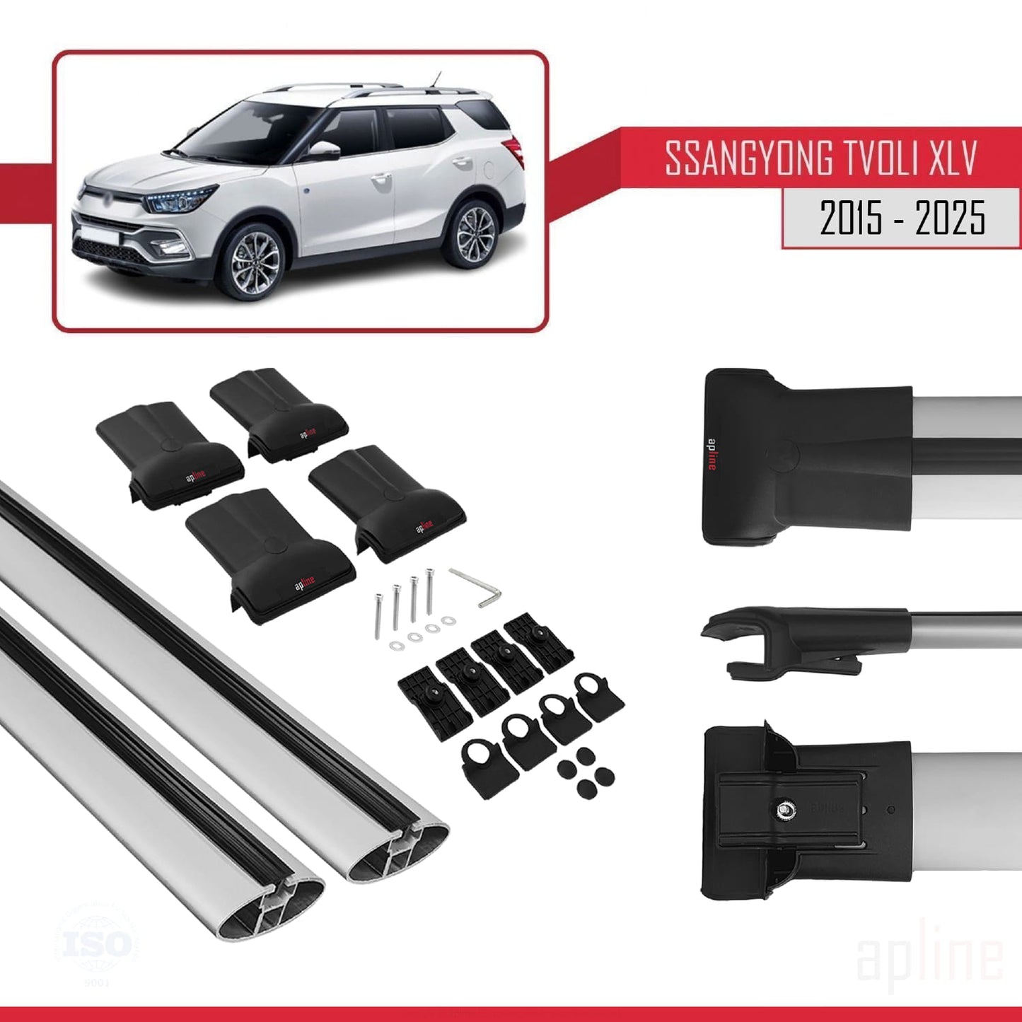 Compatible avec Ssangyong Tivoli XLV 2015-2025 FLY Model Barres de Toit Railing Porte-Bagages de Voiture Gris Aluminium 2 Barres
