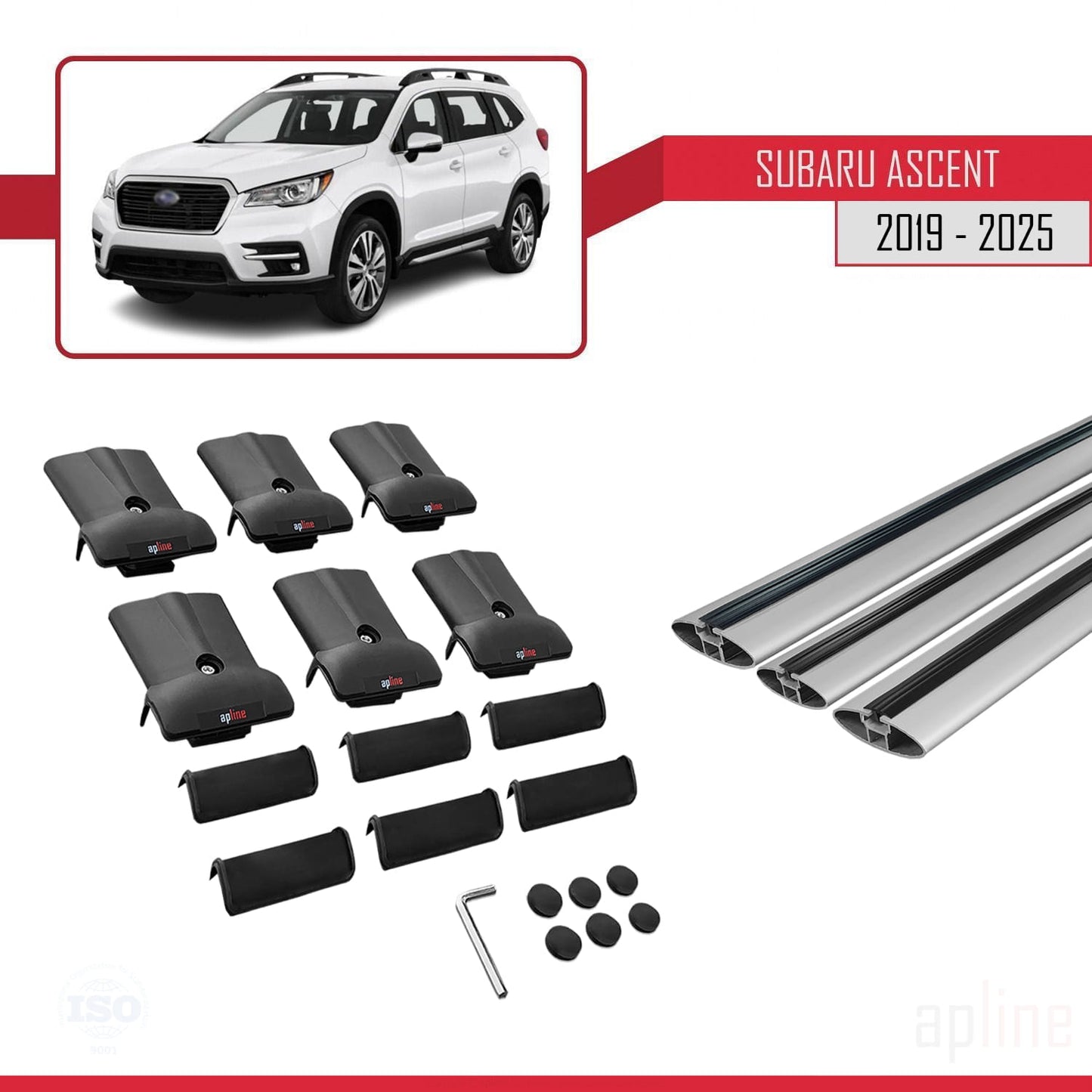 Compatible avec Subaru Ascent 2019-2025 FLY Model Barres de Toit Railing Porte-Bagages de Voiture Gris Aluminium 3 Barres