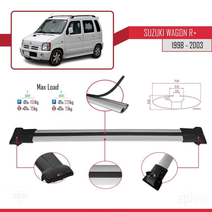 Compatible avec Suzuki Wagon R+ 1998-2003 FLY Model Barres de Toit Railing Porte-Bagages de Voiture Gris Aluminium 2 Barres