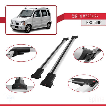 Compatible avec Suzuki Wagon R+ 1998-2003 FLY Model Barres de Toit Railing Porte-Bagages de Voiture Gris Aluminium 2 Barres