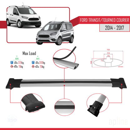 Compatibile con Ford Transit/Tourneo Courier Pre-Facelift 2014-2017 modello FLY Barre portatutto per auto Portapacchi in alluminio grigio 3 barre