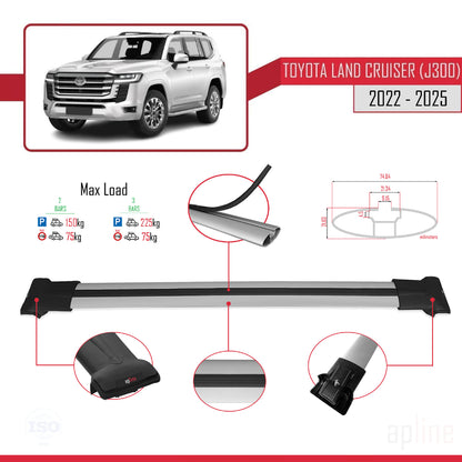 Compatible avec Toyota Land Cruiser (J300) 2022-2025 FLY Model Barres de Toit Railing Porte-Bagages de Voiture Gris Aluminium 2 Barres