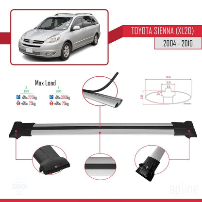 Compatible avec Toyota Sienna 2 (XL20) 2004-2010 FLY Model Barres de Toit Railing Porte-Bagages de Voiture Gris Aluminium 3 Barres