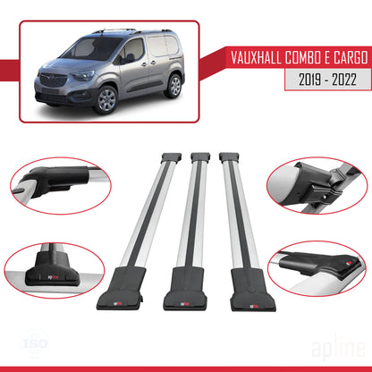 Compatible avec Vauxhall Combo E Cargo 2019-2022 FLY Model Barres de Toit Railing Porte-Bagages de Voiture Gris Aluminium 3 Barres