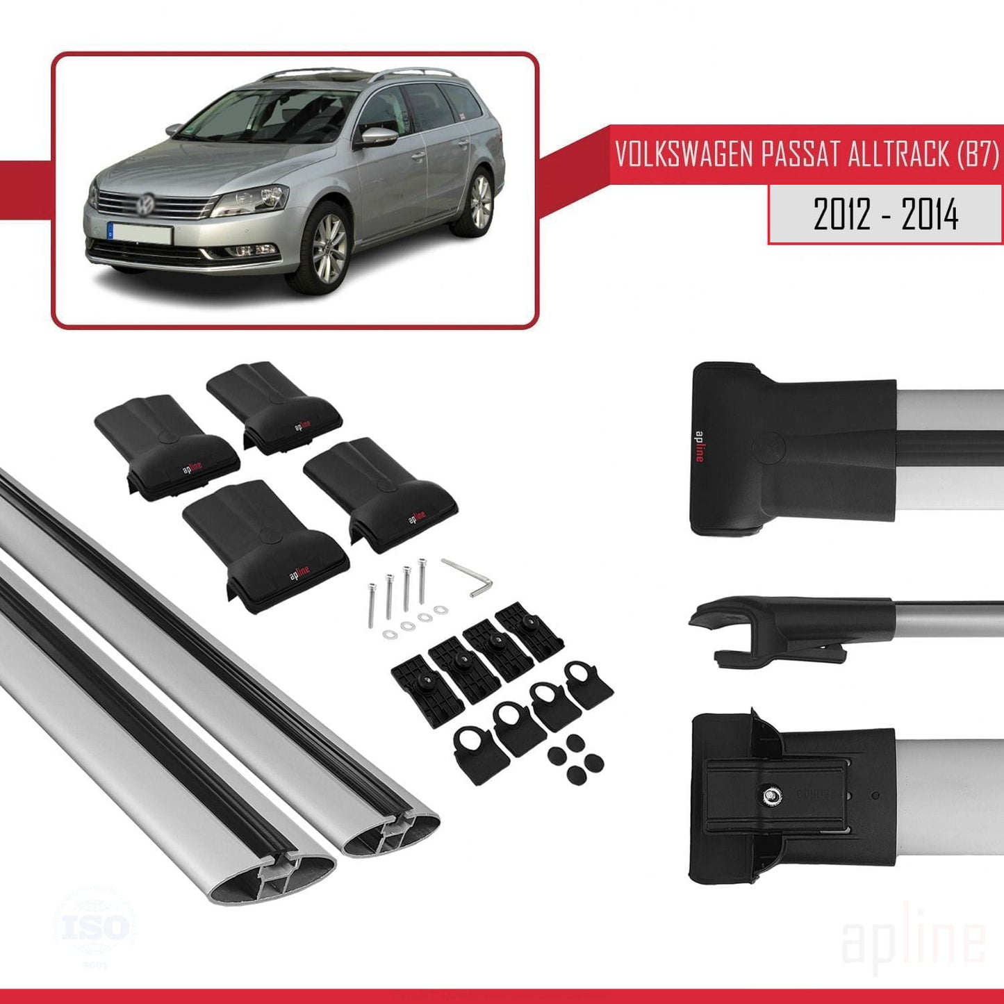 Compatible avec Volkswagen Passat B7 (3C) Alltrack 2012-2014 FLY Model Barres de Toit Railing Porte-Bagages de Voiture Gris Aluminium 2 Barres